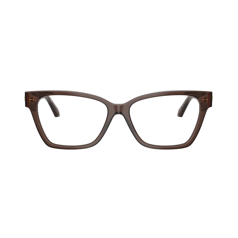 Versace Eyeglasses Square Full Rim, Transparent Brown Frame and Clear Demo Lenses Lens VE33825332