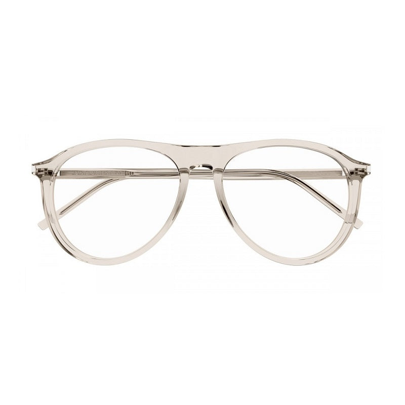 Saint Laurent Eyeglasses Aviator Full Rim, Transparent Beige Frame and Transparent AR Lens SL667OPT003