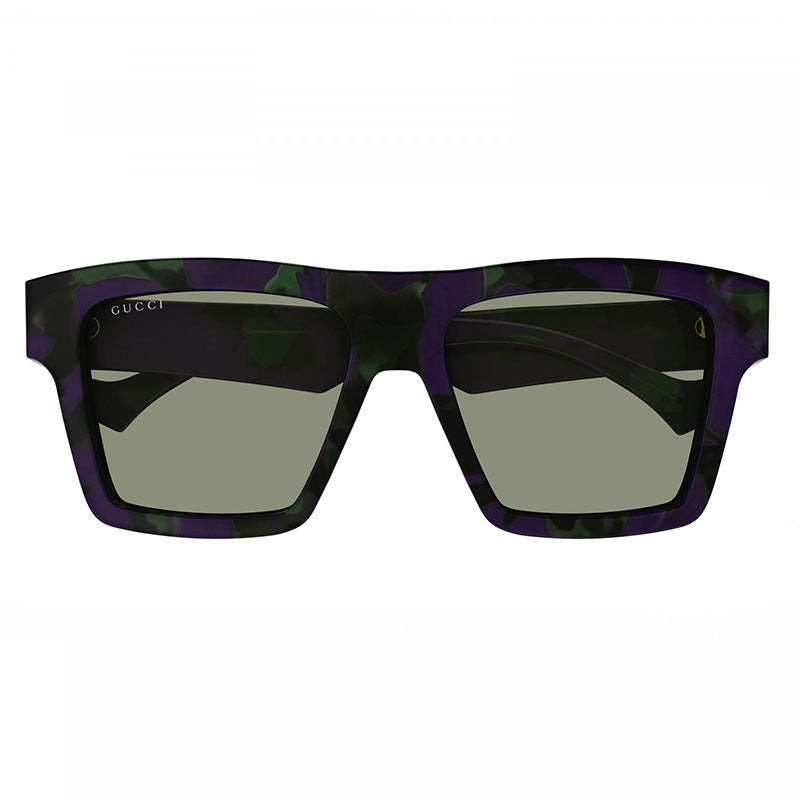 Gucci Sunglasses Square Full Rim, Big Spotted Purple And Green Havana Frame and Solid Green Lens GG0962S014