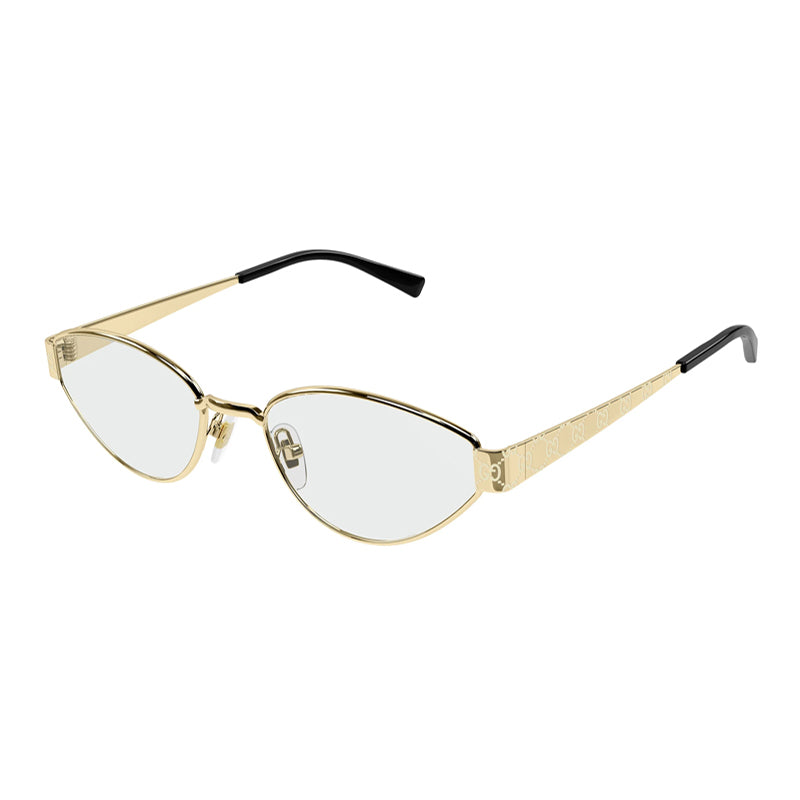 Gucci Eyeglasses Cat Eye Full Rim, Gold Frame and Clear Demo Lenses Lens GG1853O001