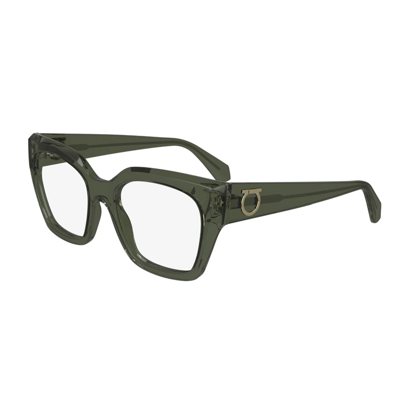 Ferragamo Salvatore Ferragamo Eyeglasses Cat Eye Full Rim, Transparent Khaki Frame and Clear Demo Lenses Lens SF2983320