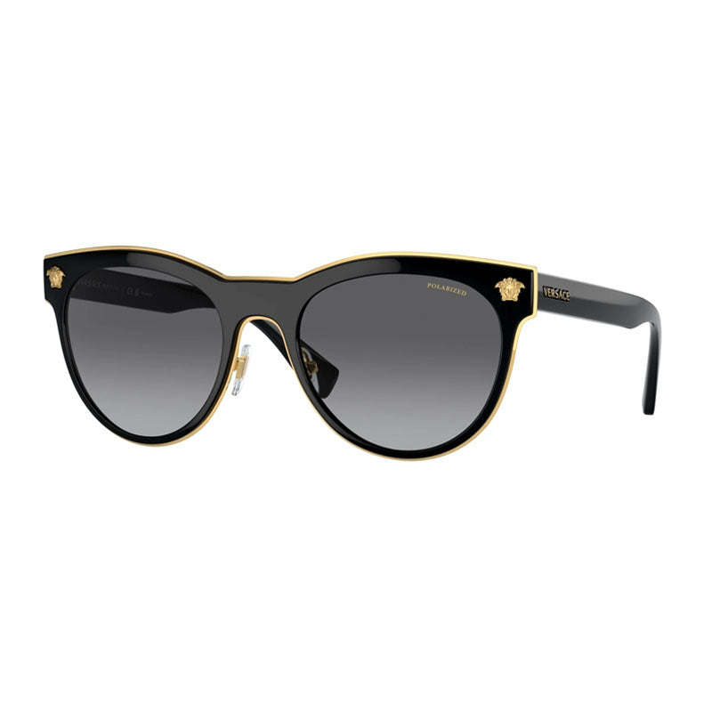 Versace Sunglasses Cat Eye Full Rim, Black Frame and Light Grey Gradient Dark Blue Lens VE21981002T3