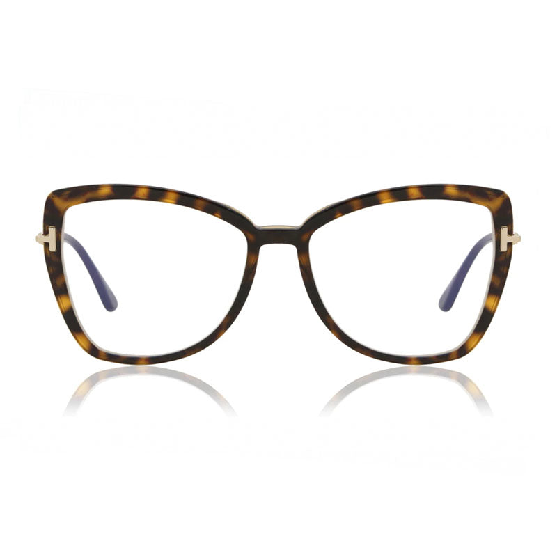 Tom Ford Eyeglasses Butterfly Full Rim, Havana/Gold Frame and Clear Blue Light Block Lens FT5882-B056