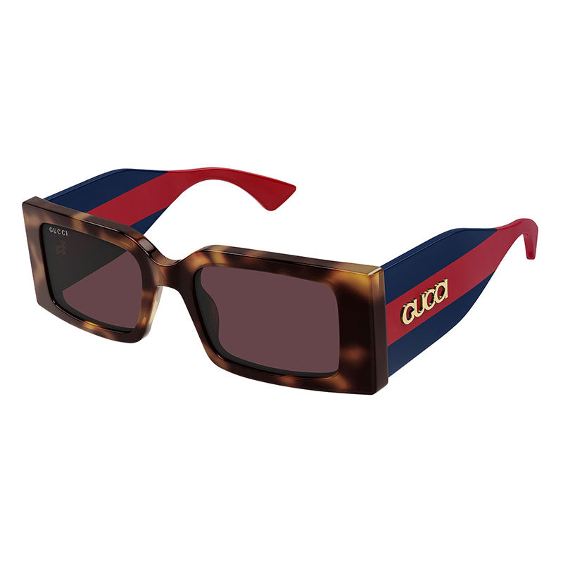 Gucci Sunglasses Square Full Rim, Havana/Blue/Red Frame and Burgundy Lens GG1860S002