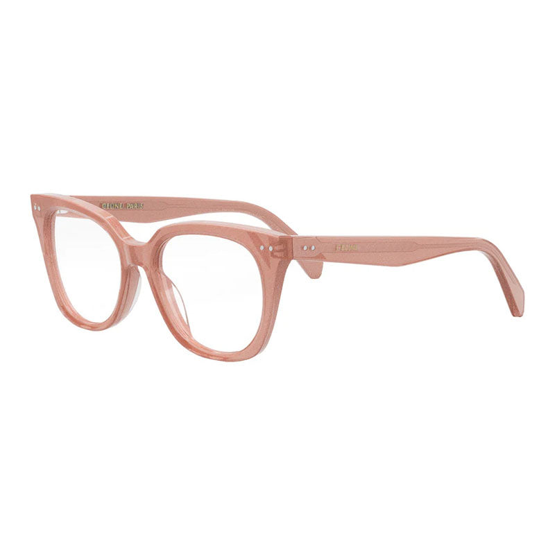 Celine Eyeglasses Square Full Rim, Pink with Glitter Frame and Clear Demo Lens Lens CL50116I074