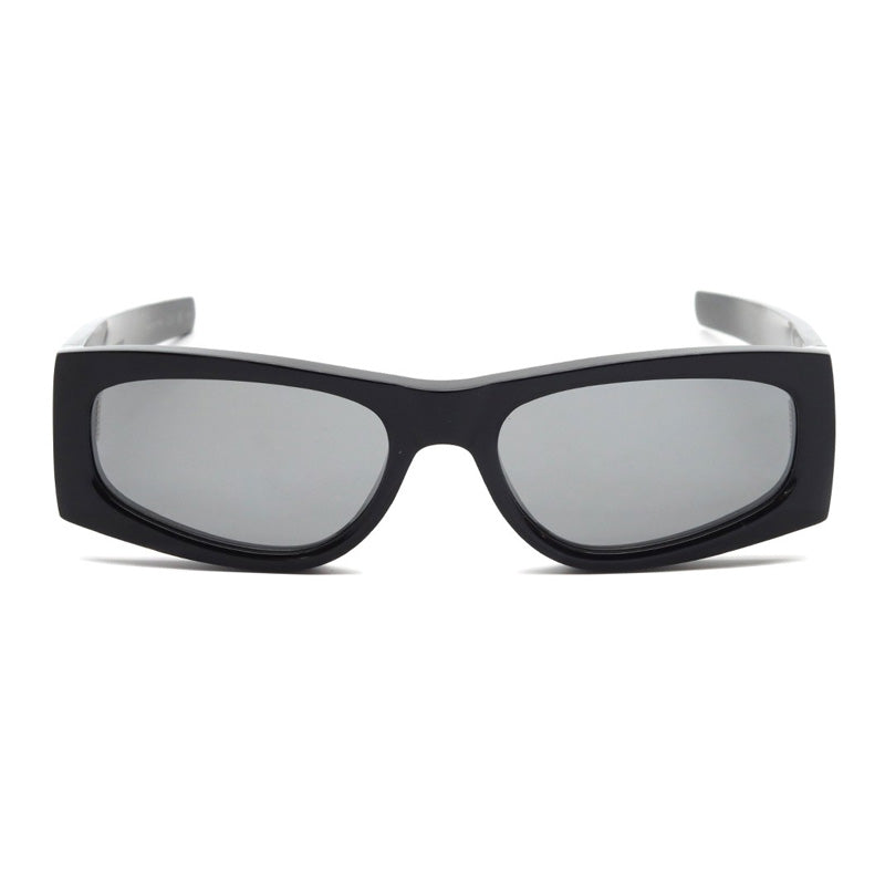 Saint Laurent Sunglasses Rectangle Full Rim, Shiny Black Frame and Grey Silver Mirror Lens SLM140/F002