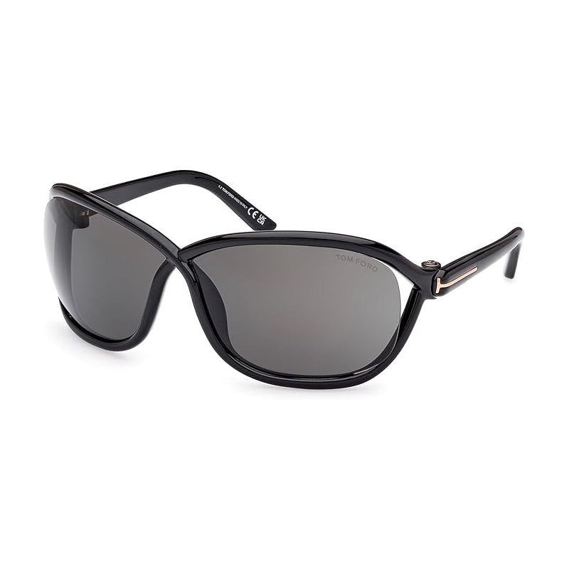 Tom Ford Sunglasses Geometric Full Rim, Shiny Black Frame and Smoke Lens FT106901A