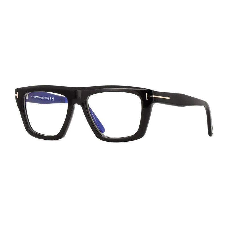 Tom Ford Eyeglasses Square Full Rim, Shiny Black Frame and Clear/Blue-Light Block Lenses Lens FT6059-B001