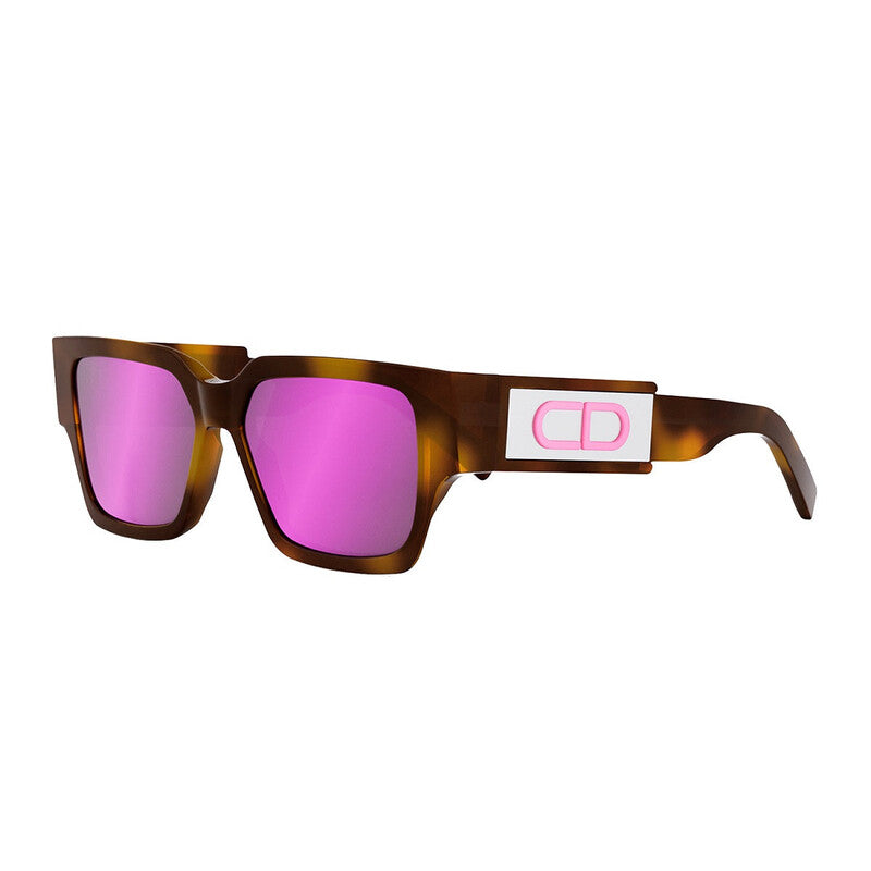 Dior Sunglasses Square Full Rim, Brown Havana Frame and Pink Mirrored Lens CDSU26N7