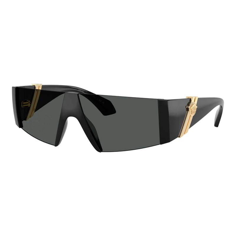 Versace Sunglasses Shield Semi Rim, Black Frame and Dark Grey Lens VE4516GB1/87