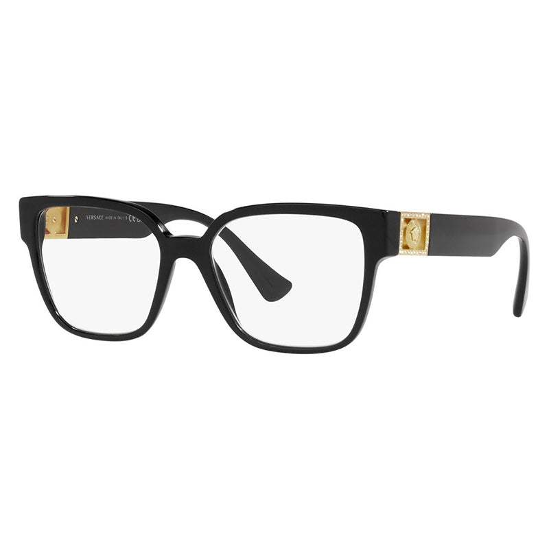 Versace Eyeglasses Square Full Rim, Black Frame and Clear Demo Lenses Lens VE3329BGB1