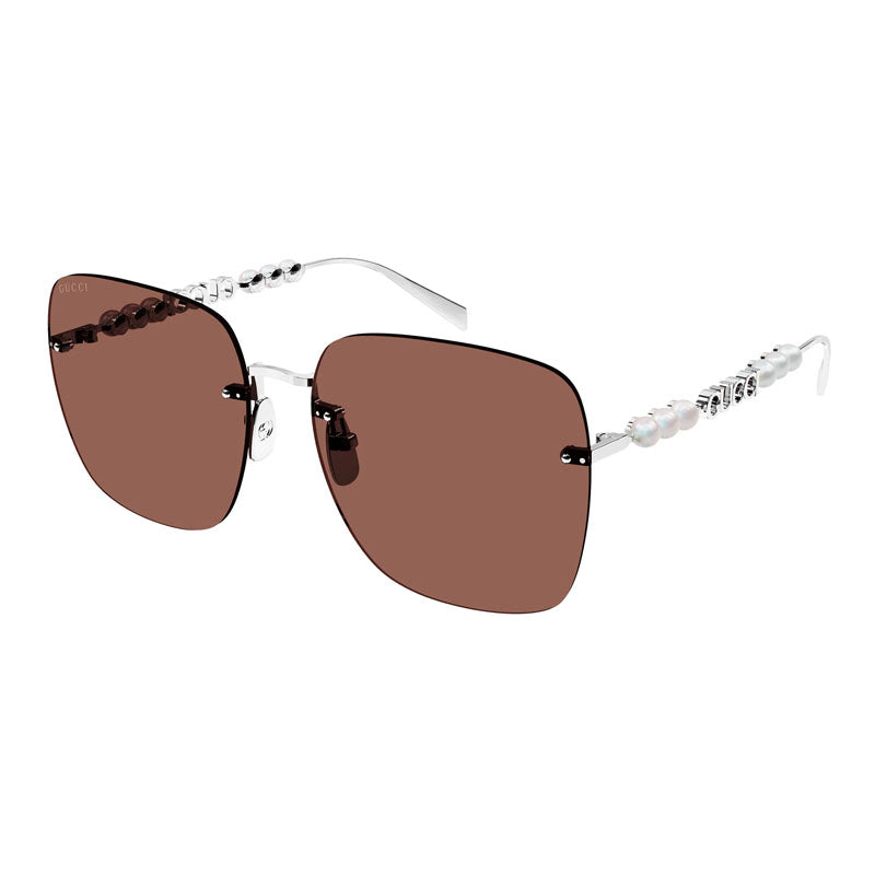 Gucci Sunglasses Square Rimless, Silver Frame and Brown Lens GG1923SA002