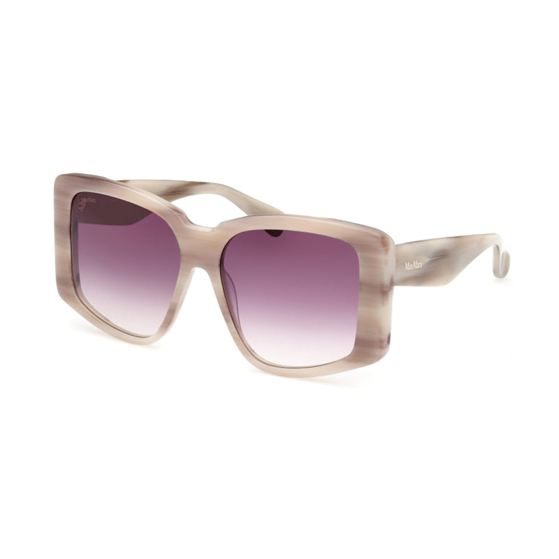 Max Mara Sunglasses Square Full Rim, Beige Horn Frame and Violet Gradient Mirror Lens MM009860Z