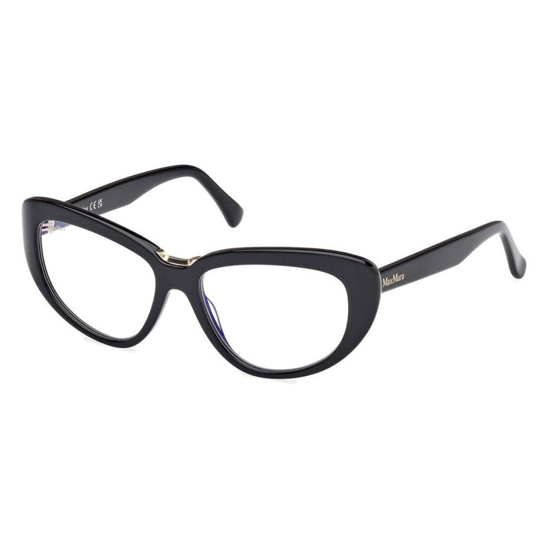 Max Mara Eyeglasses Cat Eye Full Rim, Shiny Black Frame and Clear/Blue-Light Block Lenses Lens MM5109-B001