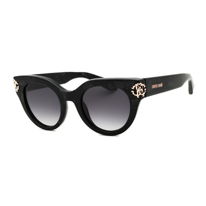 Roberto Cavalli Sunglasses Cat Eye Full Rim, Shiny Black Frame and Grey Gradient Lens SRC065M0981