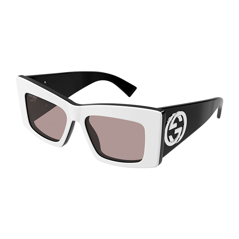 Gucci Sunglasses Square Full Rim, White/Black Frame and Brown Lens GG1842S006