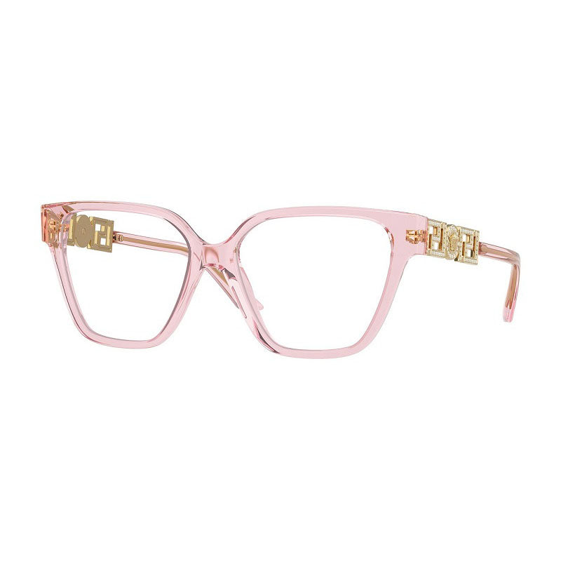 Versace Eyeglasses Geometric Full Rim, Transparent Pink Frame and Clear Demo Lenses Lens VE3358B5472