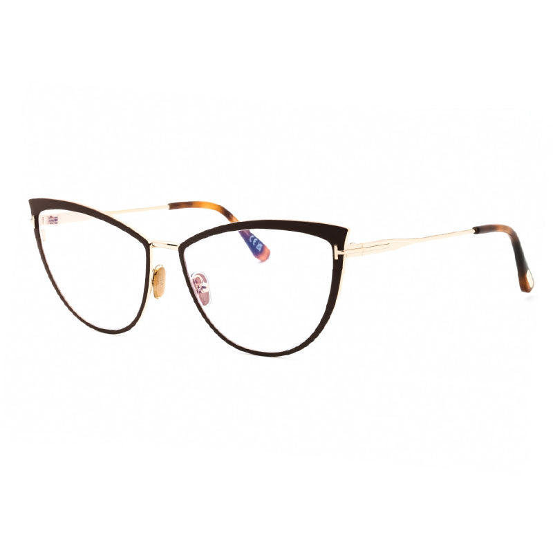Tom Ford Eyeglasses Cat Eye Full Rim, Matte Light Brown/Gold Frame and Clear Blue Light Block Lens FT5877-B046