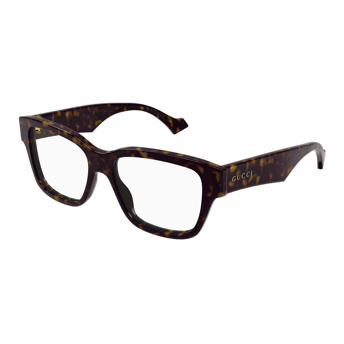 Gucci Eyeglasses Square Full Rim, Havana Frame and Clear Demo Lenses Lens GG1428O005