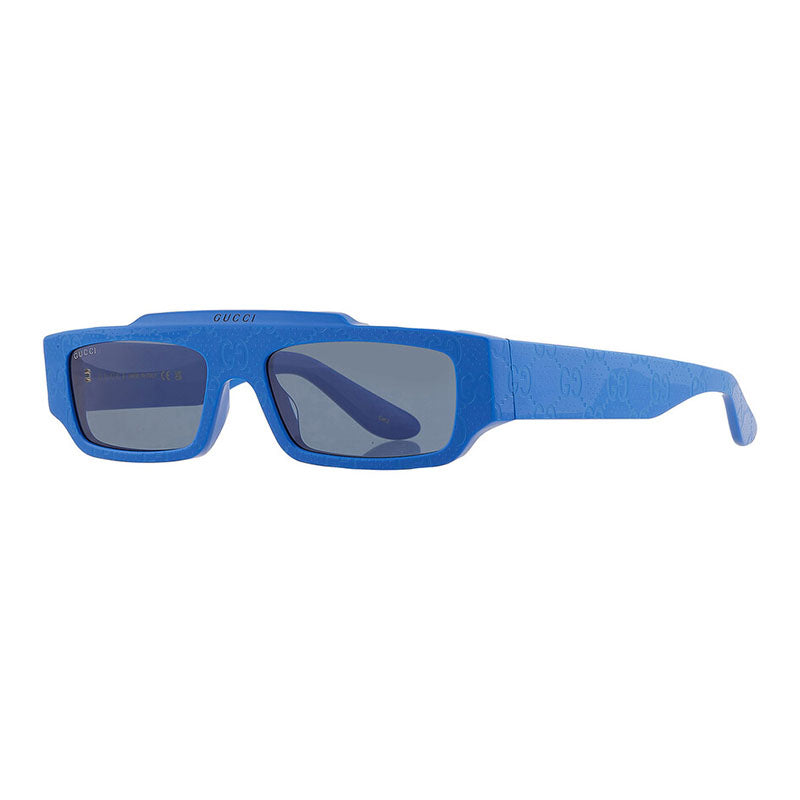 Gucci Sunglasses Rectangle Full Rim, Shiny Blue with GG Pattern Frame and Blue Lens GG1592S004