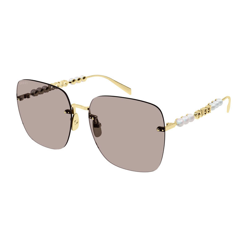 Gucci Sunglasses Square Rimless, Gold with White Pearl Frame and Pink Lens GG1923SA004