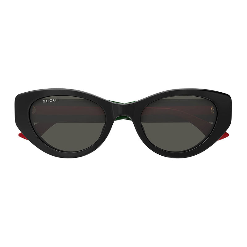 Gucci Sunglasses Cat Eye Full Rim, Shiny Black/Green/Red Frame and Grey Lens GG1862S001