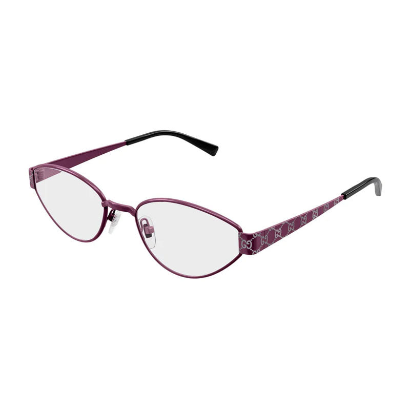 Gucci Eyeglasses Cat Eye Full Rim, Fuchsia with GG Pattern Frame and Clear Demo Lens Lens GG1853O003