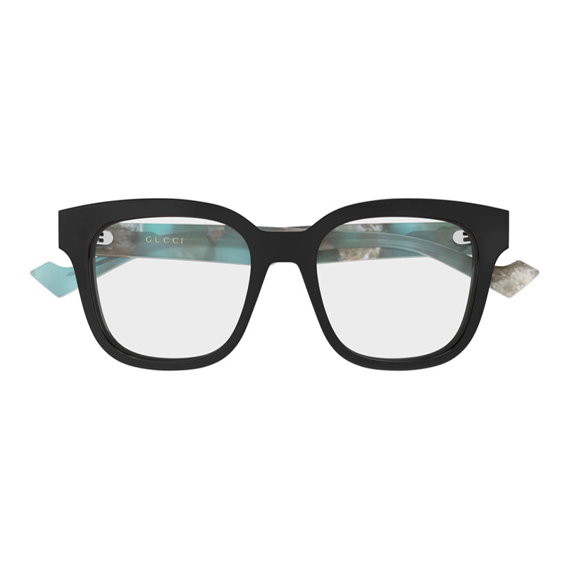 Gucci Eyeglasses Square Full Rim, Black/Blue Havana Frame and Clear Demo Lenses Lens GG0958O017