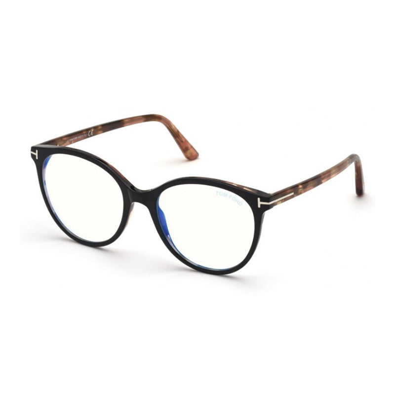 Tom Ford Eyeglasses Round Full Rim, Bilayer Black and Antique Pink Havana Frame and Clear Demo Lenses Lens FT5742-B005