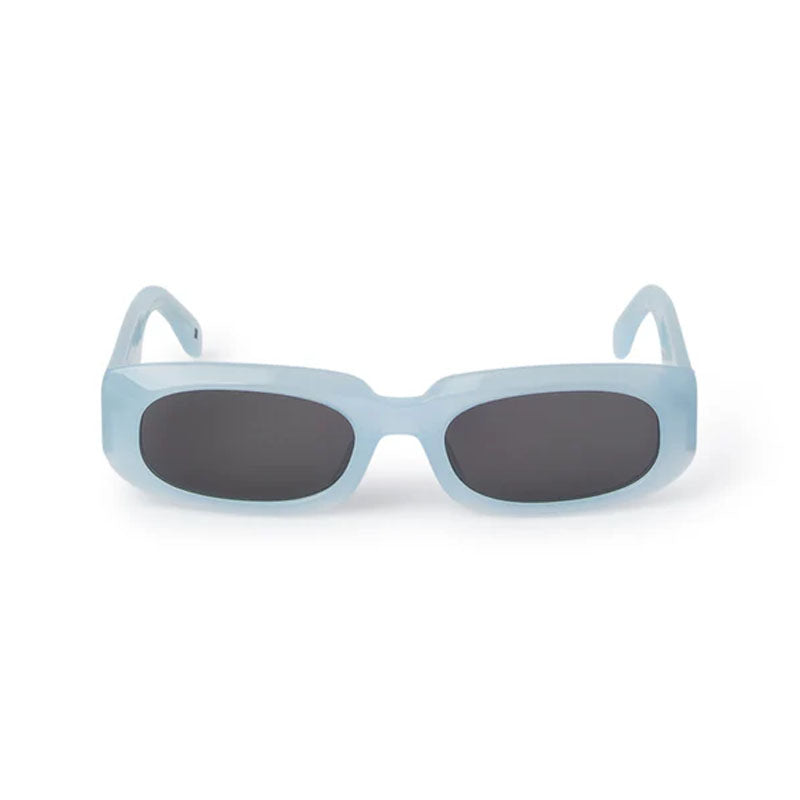 Palm Angels Sunglasses Oval Full Rim, Light Blue Frame and Dark Grey Lens PERI104NOAH4007