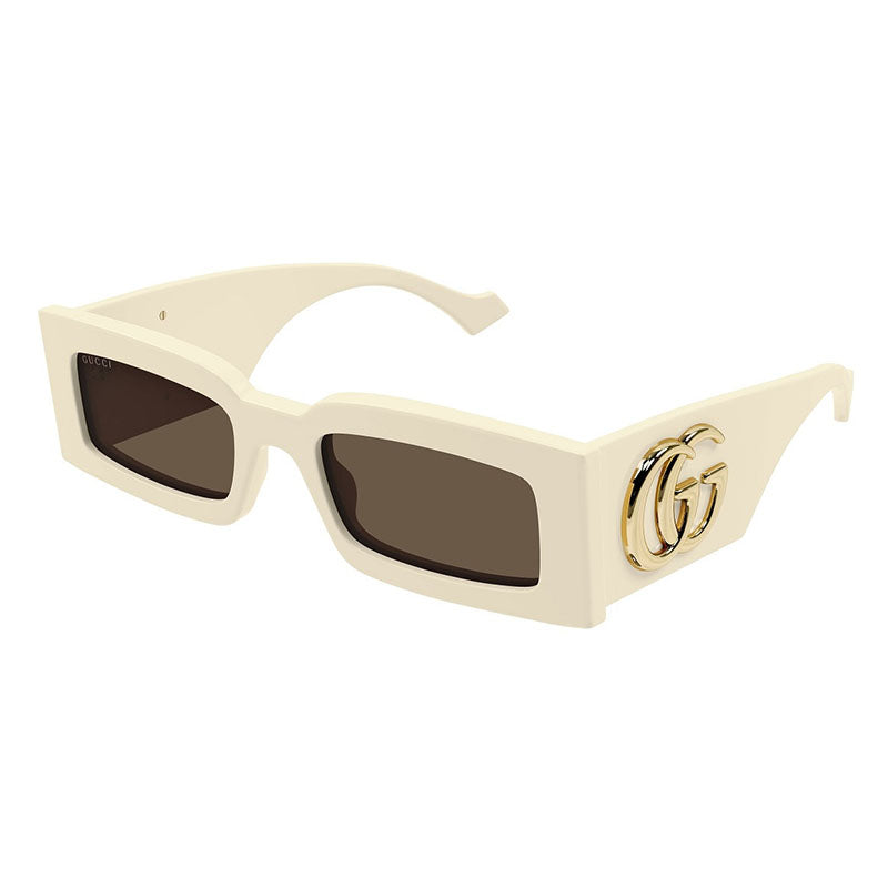 Gucci Sunglasses Rectangle Full Rim, Ivory Frame and Brown Lens GG1425S004