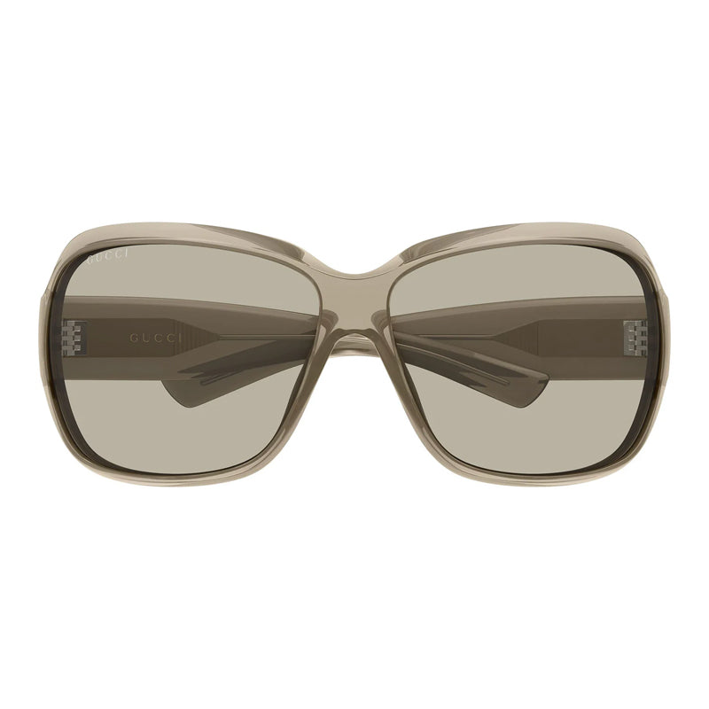 Gucci Sunglasses Rectangle Full Rim, Shiny Transparent Beige Frame and Beige Lens GG2176S006