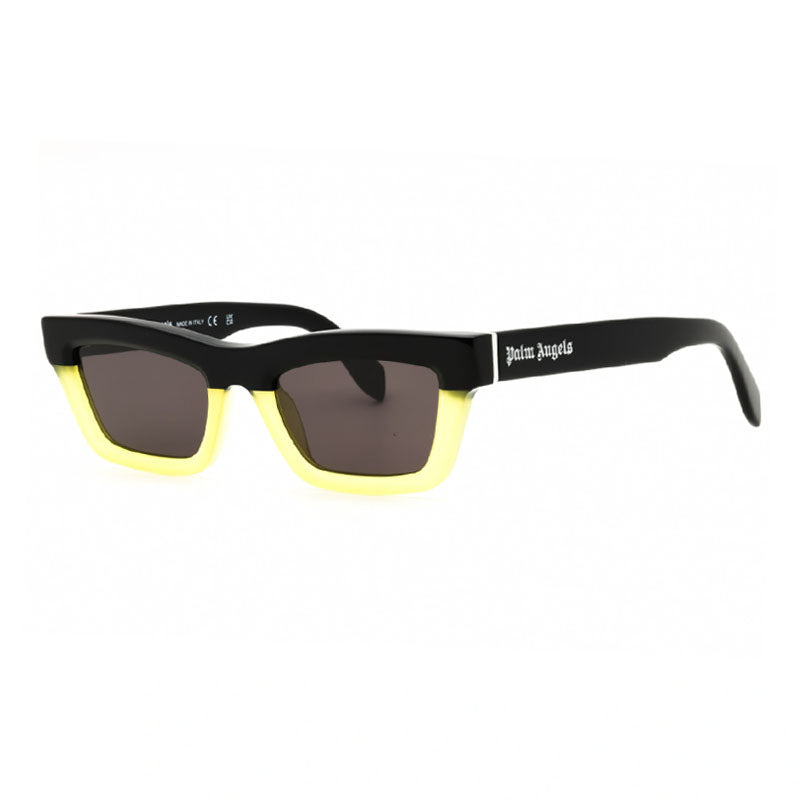Palm Angels Sunglasses Cat Eye Full Rim, Black Yellow Frame and Dark Grey Lens PERI108MELROSE1807