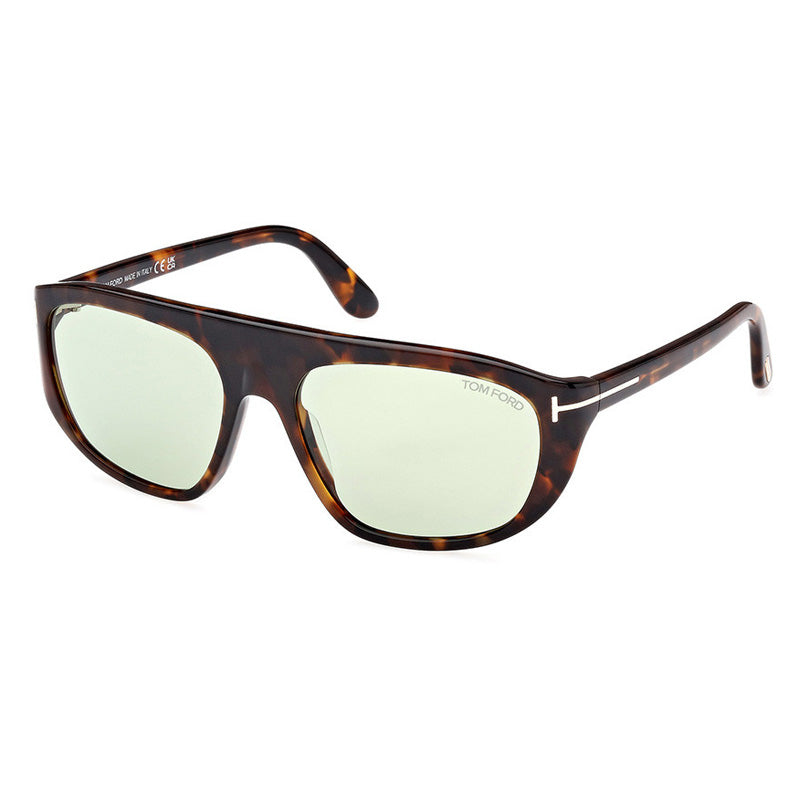 Tom Ford Sunglasses Aviator Full Rim, Dark Havana Frame and Green Photochromic Lens FT100252N