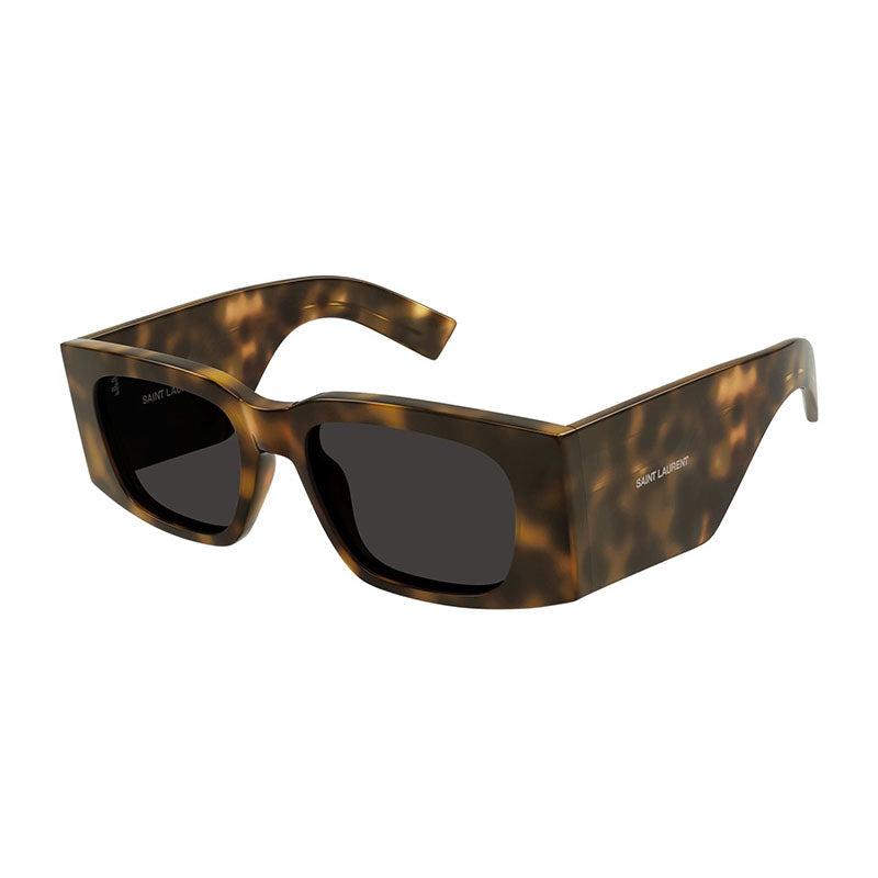 Saint Laurent Sunglasses Square Full Rim, Shiny Havana Frame and Black Lens SL654003