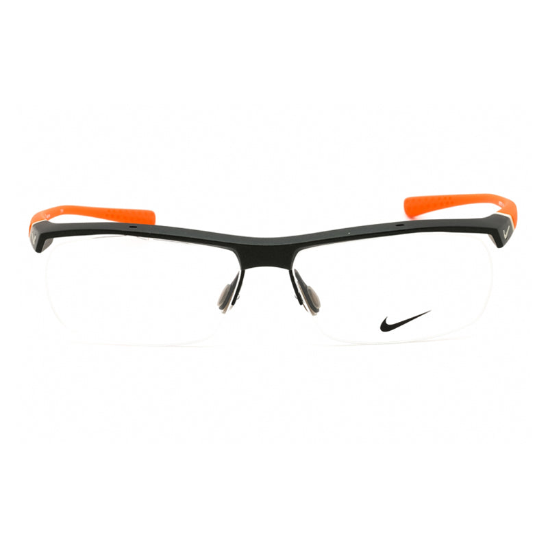 Nike Eyeglasses Rectangle Semi Rim, Dark Grey/Orange Frame and Clear Demo Lenses Lens NIKE7071/2075