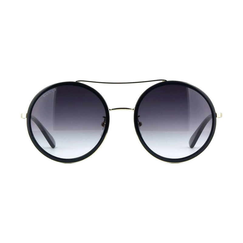 Gucci Sunglasses Round Full Rim, Black/Gold Frame and Grey Gradient Lens GG0061S001