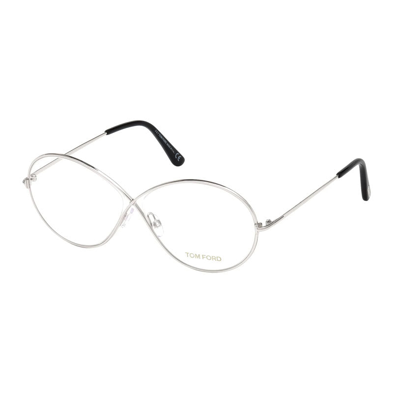 Tom Ford Eyeglasses Oval Full Rim, Shiny Rhodium Frame and Clear Demo Lenses Lens FT5517018