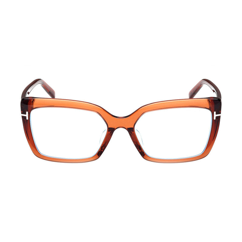 Tom Ford Eyeglasses Cat Eye Full Rim, Shiny Dark Brown Frame and Clear/Blue-Light Block Lenses Lens FT5991-F-B048