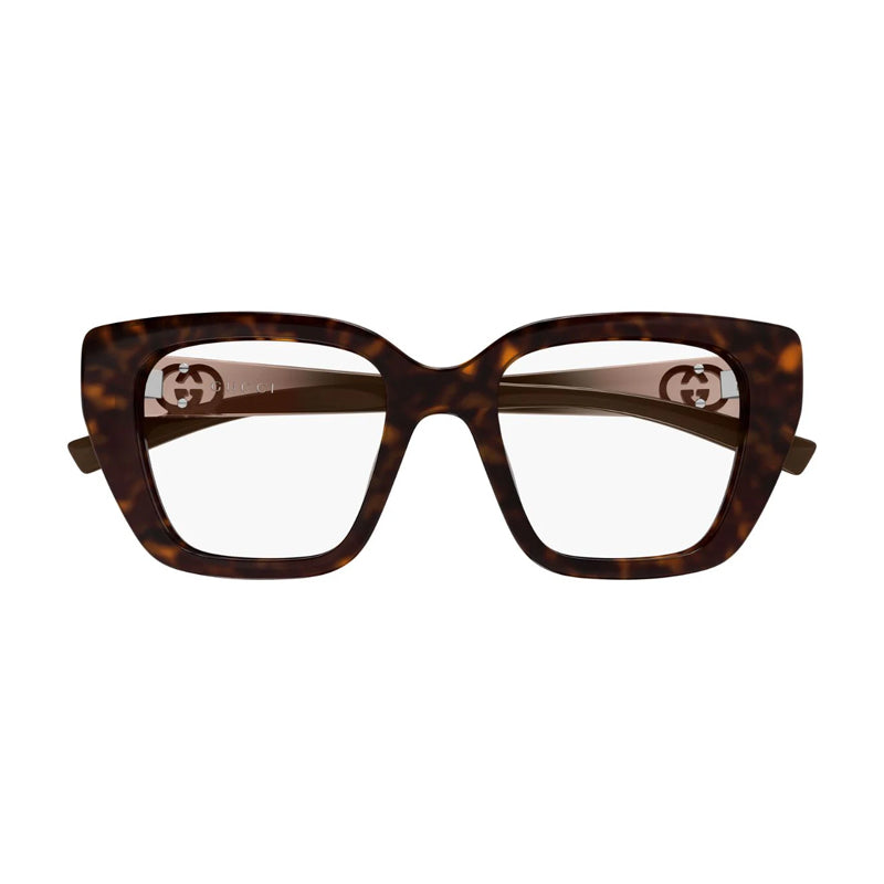 Gucci Eyeglasses Square Full Rim, Brown Havana Frame and Clear Demo Lens Lens GG2028O002