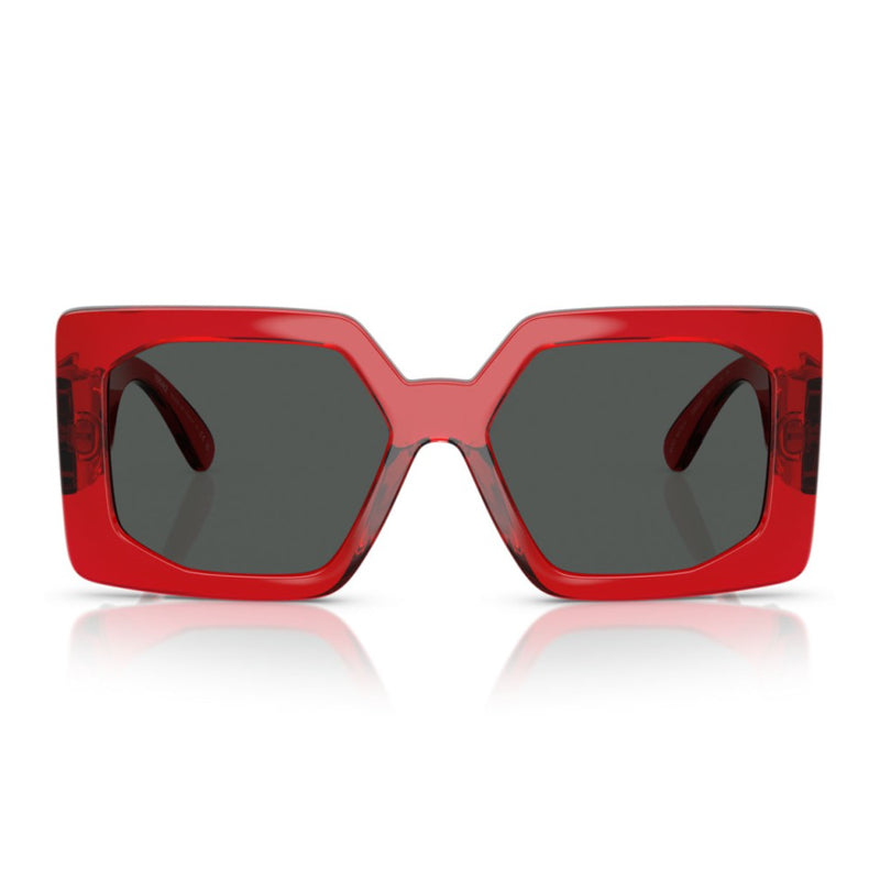 Versace Sunglasses Square Full Rim, Red Transparent Frame and Dark Grey Lens VE4478U550087