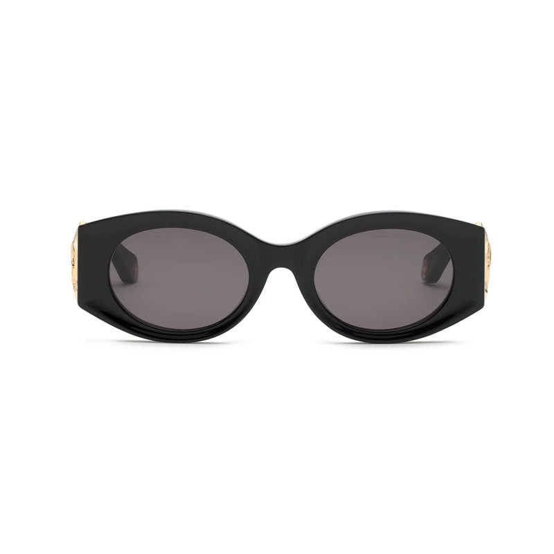 Roberto Cavalli Sunglasses Oval Full Rim, Black Frame and Grey Lens SRC0640700