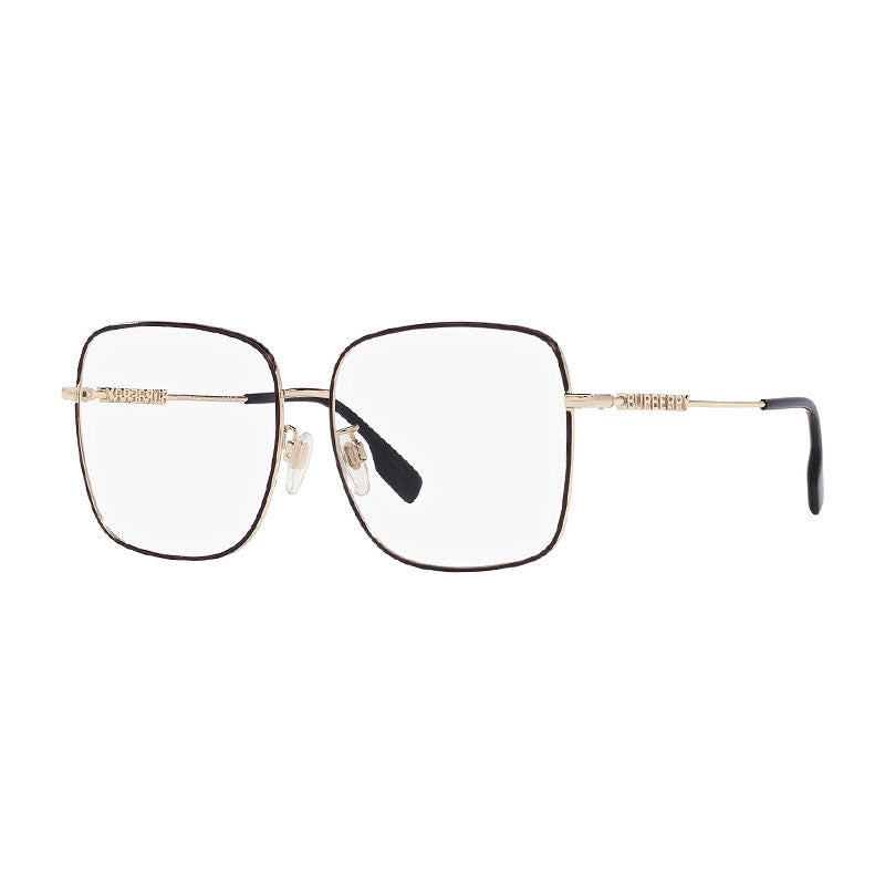 Burberry Eyeglasses Square Full Rim, Black/Gold Frame and Clear Demo Lenses Lens BE1378D1326