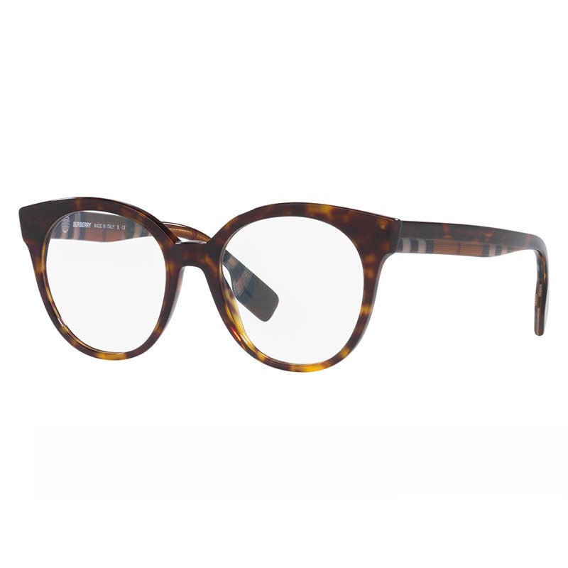 Burberry Eyeglasses Round Full Rim, Dark Havana Frame and Clear Demo Lenses Lens BE23563991