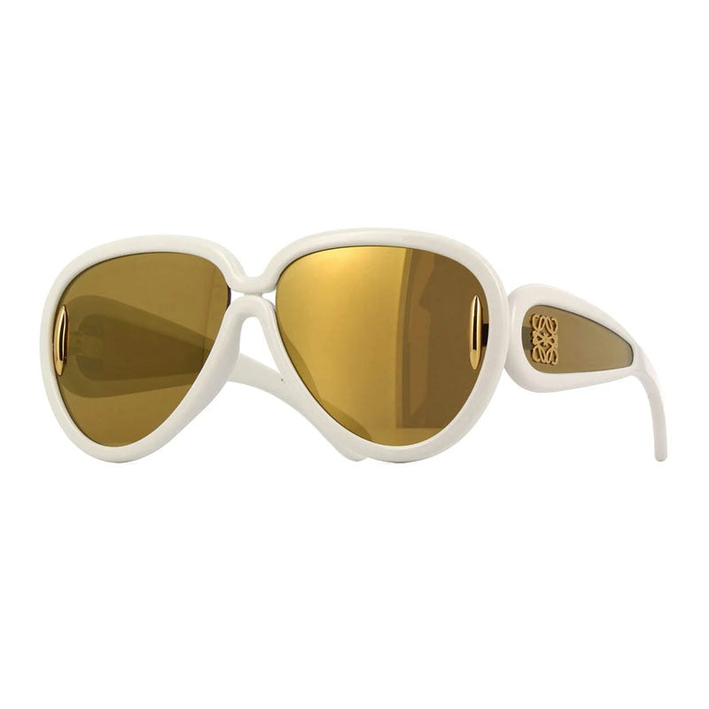 Loewe Sunglasses Aviator Full Rim, Shiny Ivory White Frame and Brown Gold Mirror Lens LW40132I25G