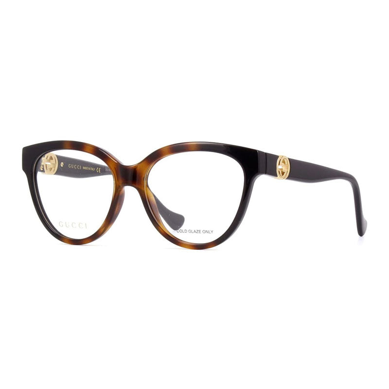 Gucci Eyeglasses Cat Eye Full Rim, Shiny Dark Havana Frame and Clear Demo Lenses Lens GG1024O009