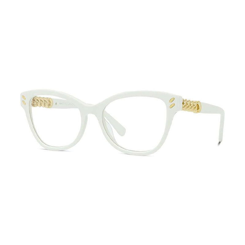 Stella McCartney Eyeglasses Cat Eye Full Rim, White/Gold Frame and Clear Demo Lenses Lens SC50005I025