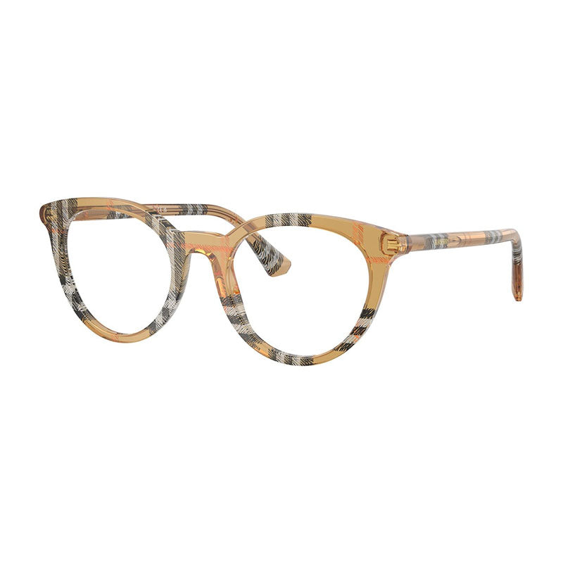 Burberry Eyeglasses Square Full Rim, Check Sand Frame and Clear Demo Lenses Lens BE24294163