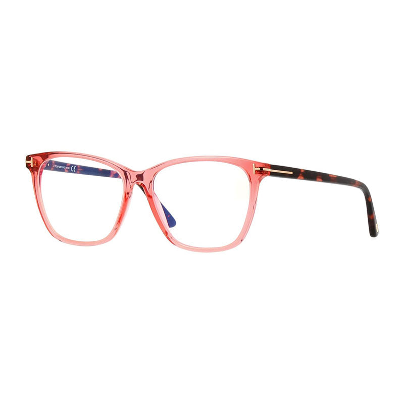 Tom Ford Eyeglasses Square Full Rim, Transparent Pink/Havana Frame and Clear Blue Light Block Lens FT5762-B074