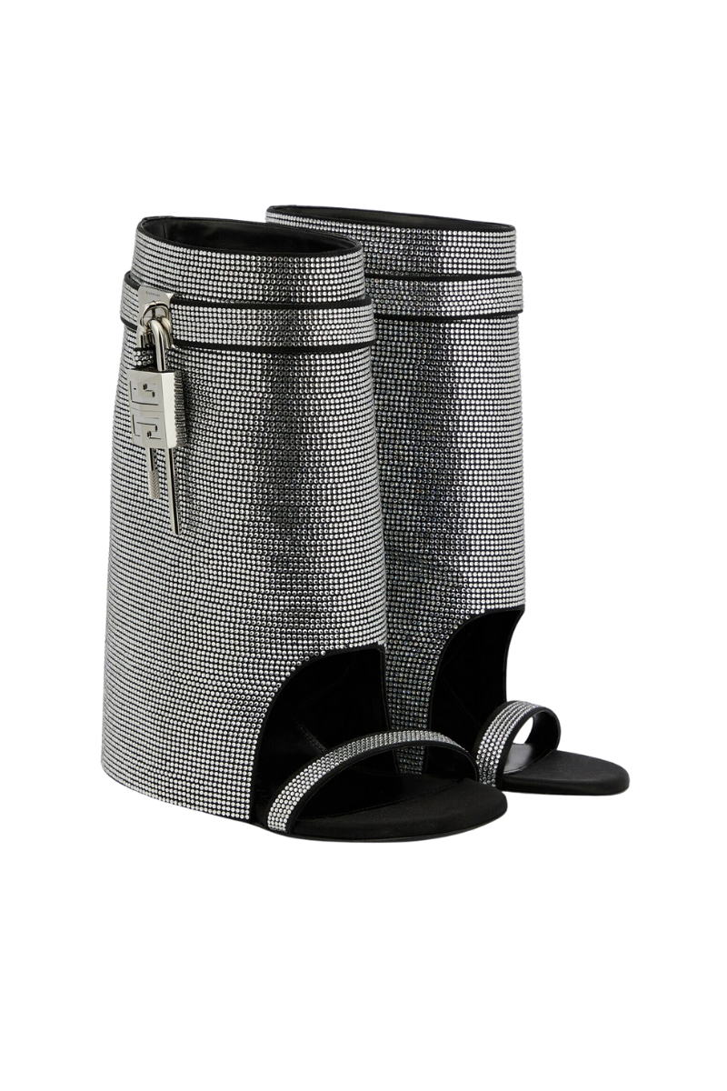 Givenchy Shark Lock Ankle Sandals 90_Silvery